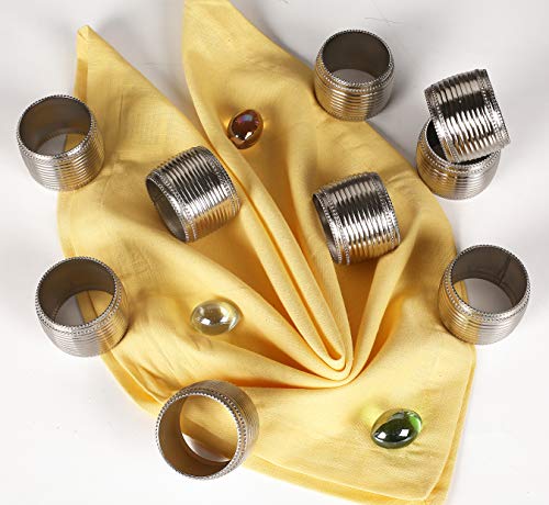 Handcrafted Metal Napkin Rings With Elegant Beaded Rims, Everyday Classic Napkin Rings For Wedding Receptions, Dinners Parties, Family Gatherings, Holidays Or Everyday Use - Set Of 12 - Silver #TOP3