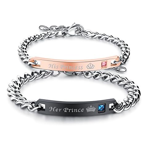 Pulsera de Cadena de Acero Inoxidable Cupimatch His Princess Her Prince Cover