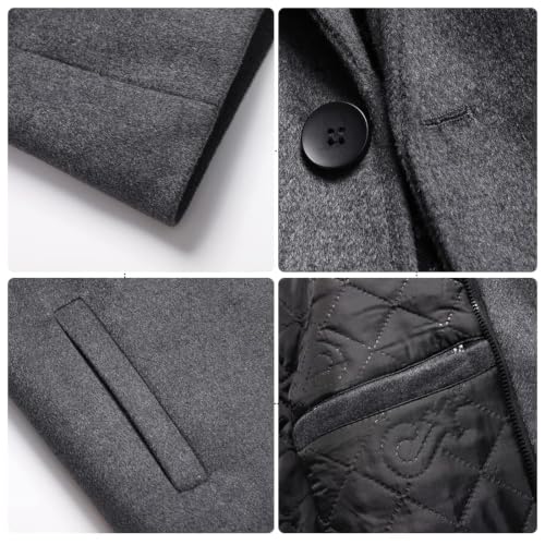 Image of PRIJOUHE Mens Wool Trench Coat Winter Hooded Pea Coat Long Jacket Overcoat