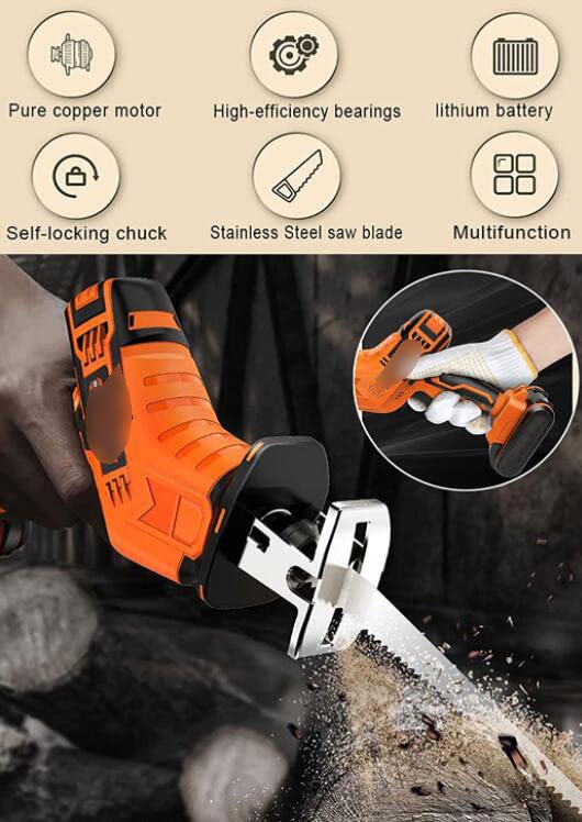 Sega Per Taglio Legno Metallo Sega A Gattuccio 21V, 900W Sega Alternativa A Batteria,Velocità 0 Lame Gattuccio