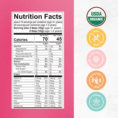 Tiny Sprouts Organic Milled Chia & Flax Seed Digestion Blend + Full Serving Probiotic + Vitamin D3 I Superseed Booster For Babies 6M+ Toddler Kid I Gluten & Dairy Free I Apple & Cinnamon (7Oz X 1Pack) #TOP3