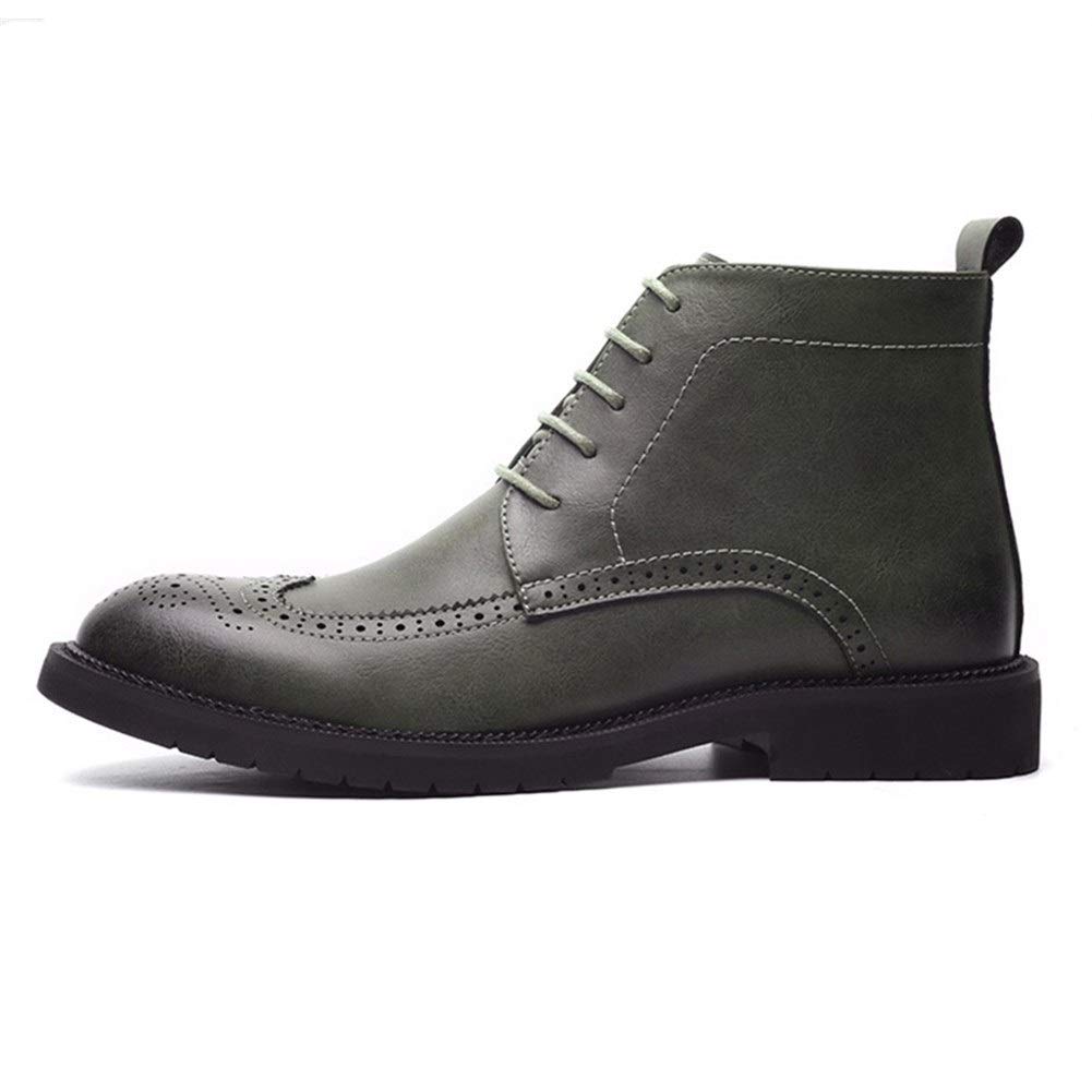 Men's Ankle Boots with Side Zipper Microfiber Leather Wingtip Brock Rubber Sole Block Heel Retro Vintage