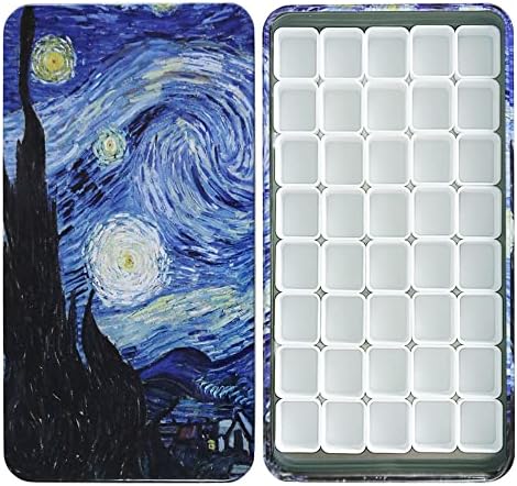 Empty Watercolor Tins Paint Palette with 40Pcs Empty Half Pans Carrying Magnetic Squares - Starry Night by Vincent Van Gosh