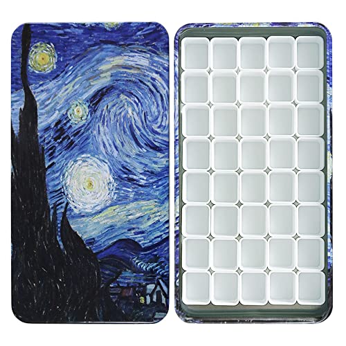 Empty Watercolor Tins Paint Palette With 40Pcs Empty Half Pans Carrying Magnetic Squares - Starry Night By Vincent Van Gosh #TOP11