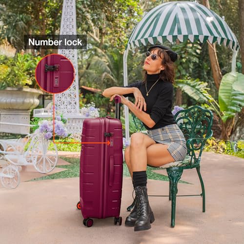 Image of Nasher Miles Polypropylene 360 Degree Paris Hard-Sided Check-in Luggage 28 inch | 75cm | 8 Wheels Large Trolley Bag for Travel | Suitcase (Maroon)