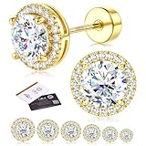 ADRAMATA Moissanite Earrings for Women and Men – 925 Sterling Silver Hypoallergenic Simulated Diamond Earrings, D Colour VVS1 Brilliant Halo Moissanite, 14K White Gold Plated Flat Back Studs