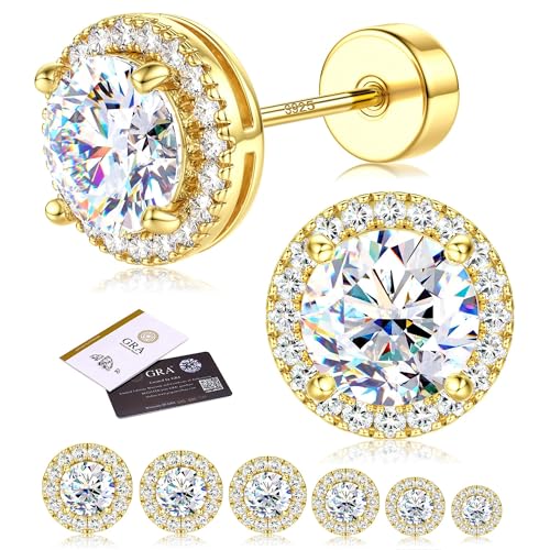 ADRAMATA Moissanit Ohrringe Damen Herren 925 Sterling Silber Hypoallergene Ohrstecker D Farbe VVS1 Brillant Rundschliff Simulierter Diamant Ohrringe 14K Weißgold Vergoldet Schmuck Geschenk 3-7MM