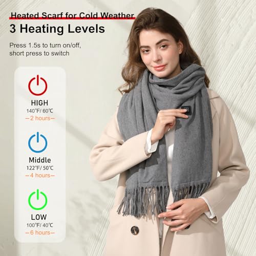 Heated Scarf for Women Men, 3 Heating Levels Intelligent Electric Heating Scarf, Cordless Neck Heating Pad with Battery2