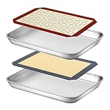 Baking Sheet with Silicone Mat Set, Yododo Set of 4 (2 Sheets + 2 Mats), Stainless Steel Cookie Shee