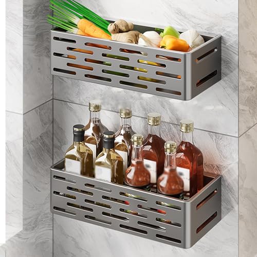 SXKJQER Cesta De Almacenamiento Montada En La Pared, Soporte Para Almacenamiento De Frutas, Estante De Especias De Cocina De Acero Inoxidable,Cesta Metalica Rejilla Prémium
