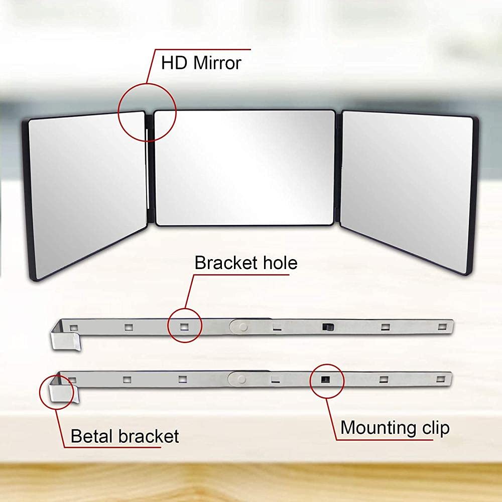 Specchio Trucco 3 Vie Pieghevole - Specchio 360° Con Ingrandimento 10x, Gancio Regolabile Per Parete - Foto 8