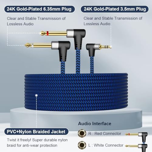 Cable estéreo 3.5mm a dual 6.35mm de 15 pies miniatura 4