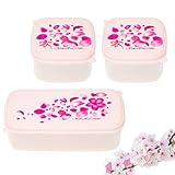 3 Piece Plastic Food Storage Containers with Pink Cherry blossoms Print Lids , Microwave and Dishwasher Safe