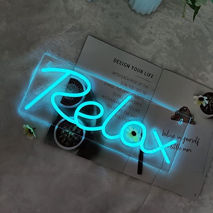 Image of VYNES RELAX LED Neon Signs Light LED Art Decorative Sign - Wall Decor /Table Decor, Home Decor for Wedding Party Kids Room Living Room House Bar Pub Hotel Beach (Ice Blue) Neon Signs