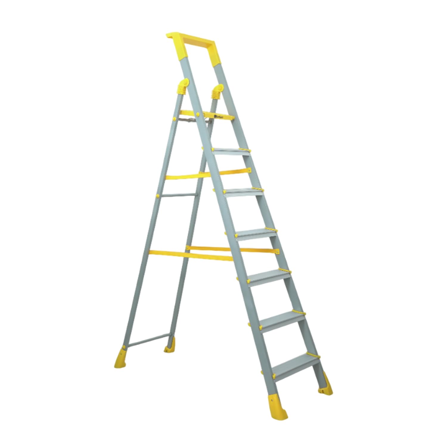 Bonkaso Climb Lite Pro+ 7 Step - Aluminium Foldable Ladder with Tool Tray (130W x 209H Cm) | Heavy-Duty, Anti-Slip & Firm Grip for Home, Indoor & Outdoor Use | Durable & Portable (Yellow & Satin)-image-32