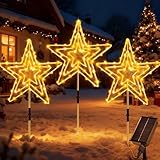 Dekofun Solar Stern Weihnachtsbeleuchtung Außen 3x75 LED Gartenstecker Weihnachten Beleuchtet mit Fernbedienung, Weihnachtsstern Außen Wetterfest Stern Beleuchtet for Garten Balkon Weihnachtsdeko