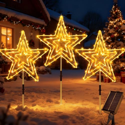 Dekofun Solar Stern Weihnachtsbeleuchtung Außen 3x75 LED...