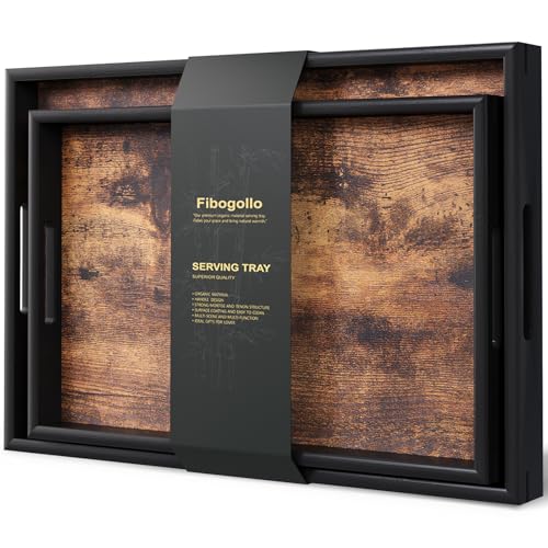 Fibogollo 2er-Set Serviertabletts aus Holz mit Griffen dekorative Tabletts Frühstückstablett für das Bett großes Couchtisch-Tablett Tabletts für Speisen und Getränke zum Essen