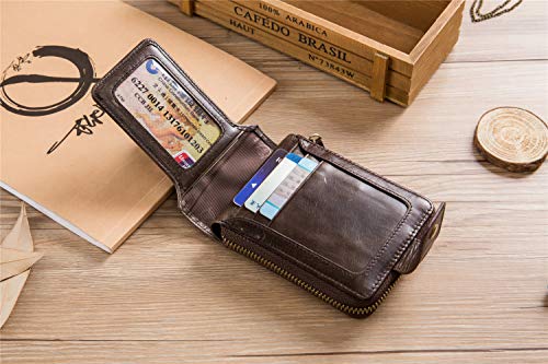 Image of BAIGIO RFID Men Leather Zipper Wallet Zip Around Wallet Bifold Multi Card Holder Purse (Brown)