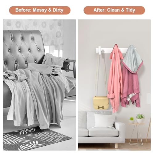 Image of PMMASTO Stainless Steel Coat Rack Wall Mounted, Heavy Duty Metal Hook Rail for Hanging Coats Hats Towels Robes Bags, Modern Wall Hooks Organizer (White, 3 inchT Hooks, 1PACK)
