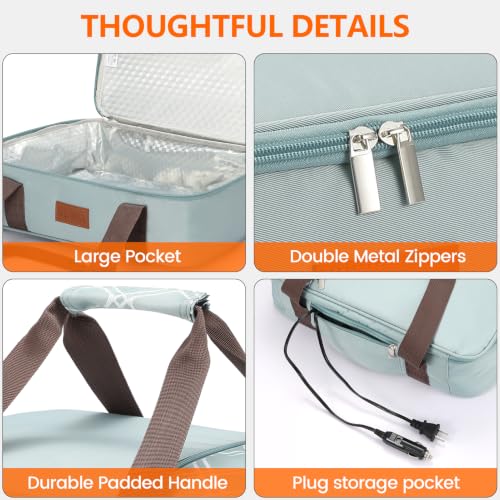 Image of Food Warmer Electric Casserole Carrier - Large Heated Lunch Bag for Car Truck,12V /24V /110V,Thermos for hot food for Potluck Cookouts Parties Picnic,Lasagna Lugger,Fits 9 inchx13 inch Baking Pan (Green)