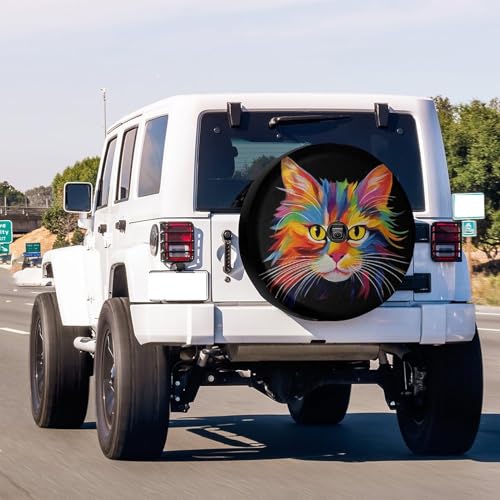 Image of Delerain Spare Tire Cover with Backup Camera Hole Cute Cat Pop Art Wheel Covers Waterproof Dust-Proof UV Sun Universal Fit for Jeep Trailer RV SUV Truck (17 Inch for Diameter 31 inch-33 inch)