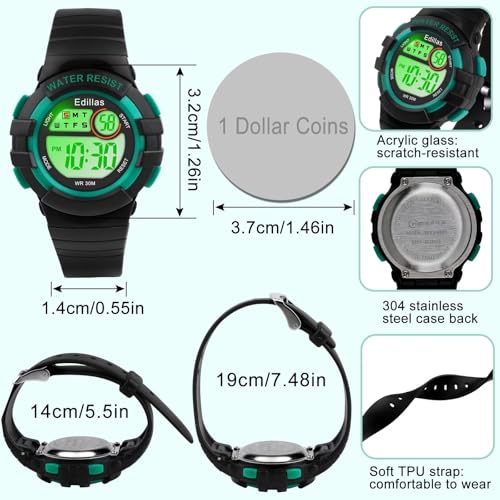 Image of Edillas Kids Digital Watch with 7 Color LED Light, Kids Toys Wristwatch, Children's Jewelry,School Gifts for Boys Girls, Built-in Battery, Long Lasting Batteries. (Black)