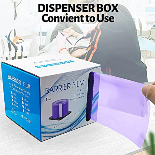 4\" x 6\" Purple Barrier Film Dental Surface Barrier, 2 Rolls Protective PE Film Barrier Adhesive Tape Sheets for Dental Clinic, Tattoo Parlor, Microblading Shop - 1200 Sheets/Roll - Thumbnail 5