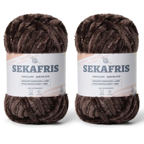 Image of Chenille Velvet Soft Yarn Coffee 2 Pack