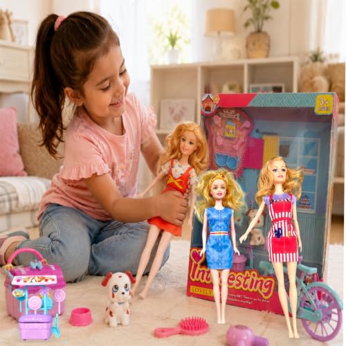 Image of SHAKTISM Doll Set for Girls with Makeup, Dress, Accessories, Wardrobe Closet, Hangers, Necklace, Multicolor, 3 Years and Up (Interesting Doll)