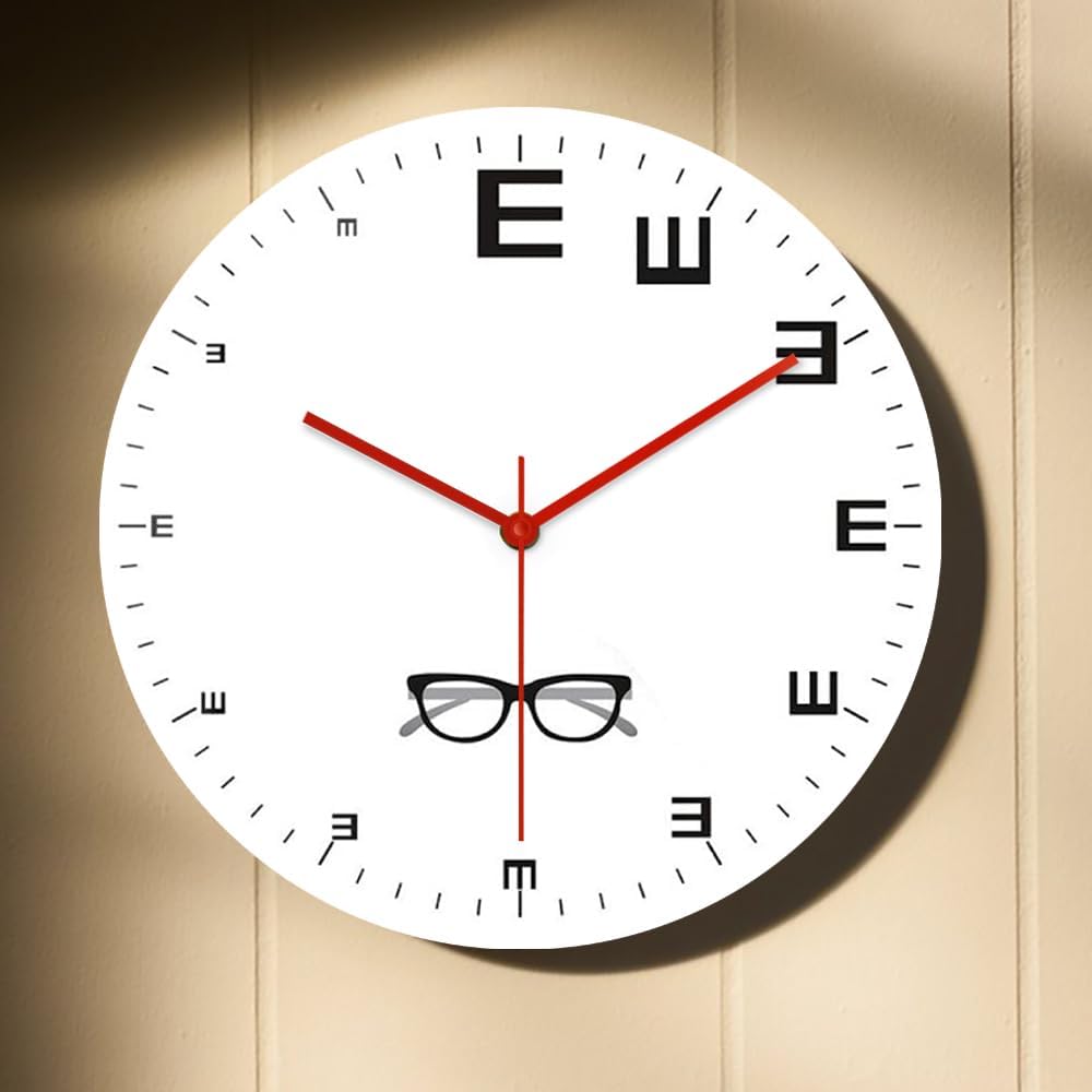 12'' Vision Charts Test Wall Clock, Ophthalmology Wall Clock Silent Quartz Non Ticking Battery Operated Analog Wall Watch Clock for Clinic Doctor's Office Decor Ophthalmologist Doctor's Gift