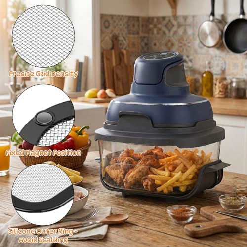 Airfryer Magnetisch Spritzschutz Zubehör kompatibel mit Ninja CRISPi Pro FN101EU, 1x Edelstahl Feinmaschiger Spritzschutz Mit Silikonkante für Heißluftfritteuse Wiederverwendba Fettspritzschutz
