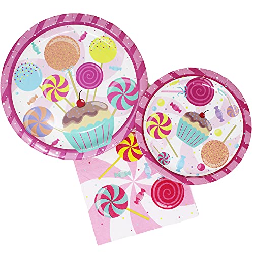 Blue Orchards Candy Plates and Napkins (52 Pieces for 16 Guests) - Candy & Ice Cream Party Decorations, Two Sweet and Candyland Birthday Party, Halloween Plates and Napkins