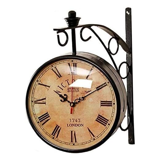 Crafts International Vintage Double Sided Wall Clock Victoria Station London 1747 Antique Round Shape Living Room/ Bedroom