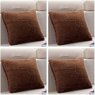 SET OF 4 - Extra Soft Teddy Bear Faux Fur Fleece Cushion Covers 45cm x 45cm / 18x18-14 Amazing Colours (Brown)