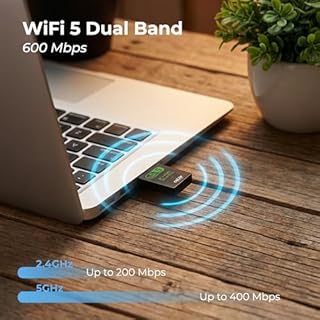 Chiavetta Wifi Usb Dual Band 2.4/5GHz + Bluetooth 5.0, Antenna Wireless 600 mbps, Plug and Play, MU-MIMO, Adattatore di Rete senza fili per PC/Desktop/Laptop, per Windows e Mac OS X (da 10.9 a 10.15)