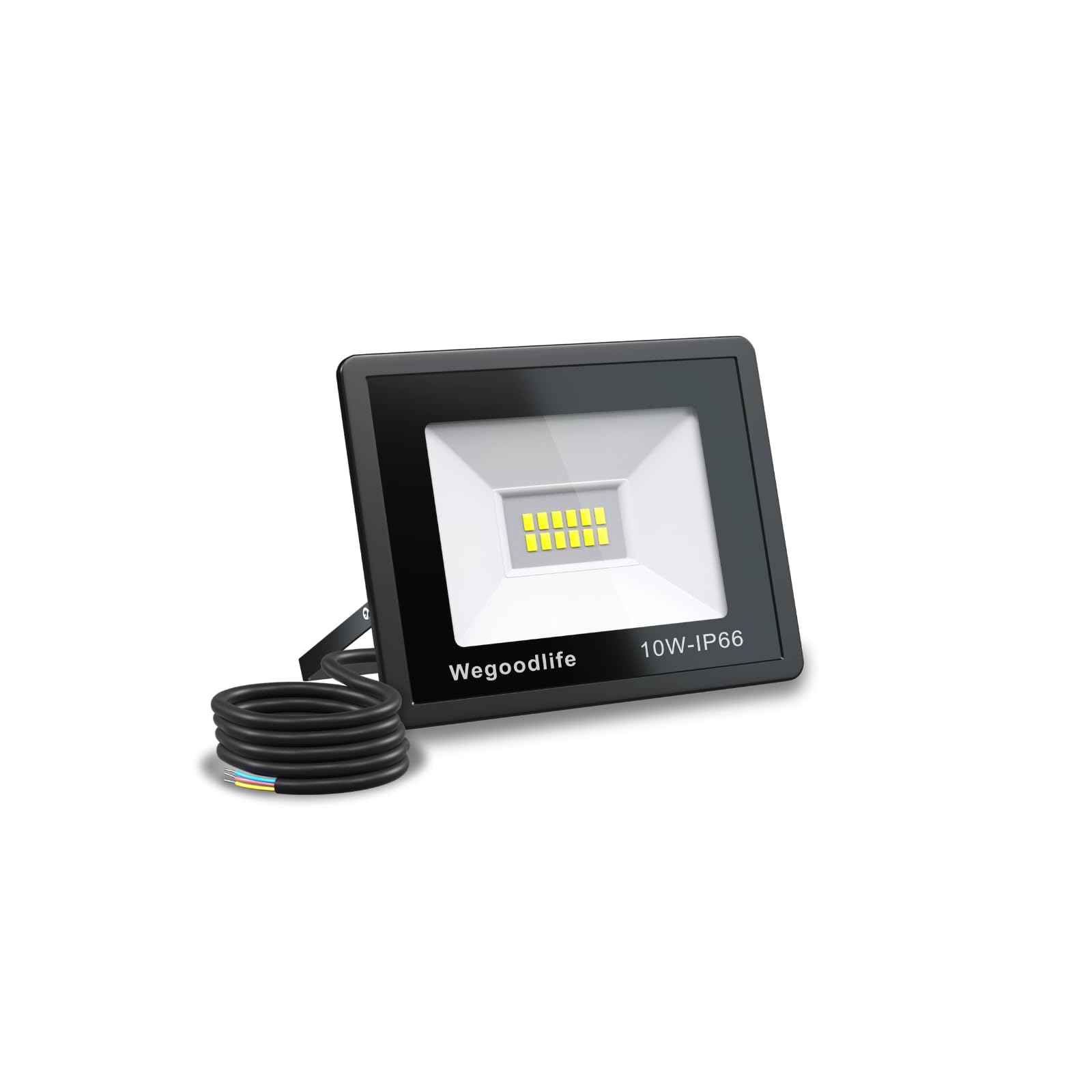 Wegoodlife10 W LED Outdoor Spotlight, Super Bright 730 LM Spotlight, 6500 K Cool White Outdoor Spotlight, IP66 Waterproof LED Floodlight, 50 cm Cable, No Plug, Outdoor Light for Backyard, Driveway,