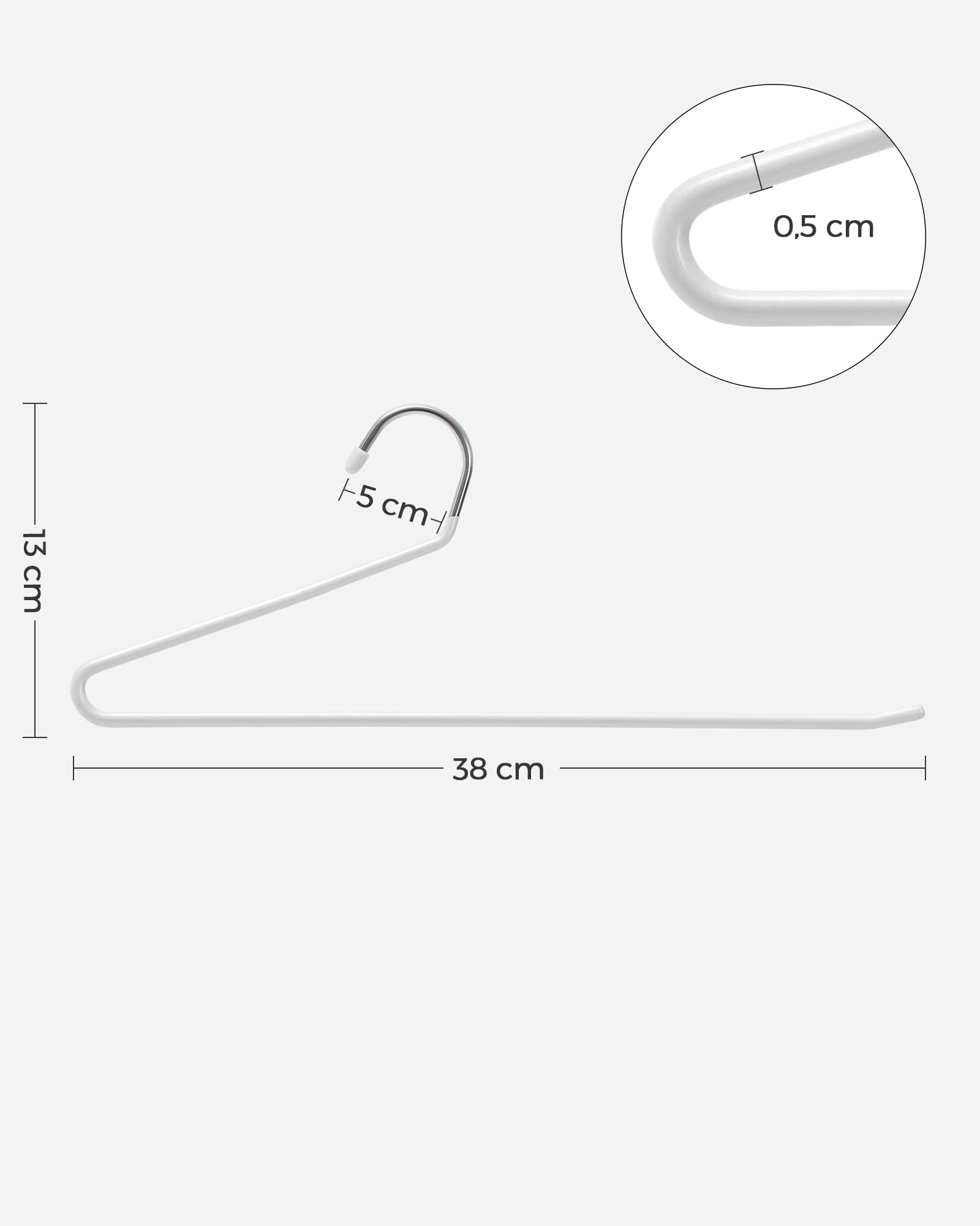 SONGMICS Zestaw 20 wieszaków na spodnie metalowe, z otwartym palcem, powłoka antypoślizgowa, oszczędność miejsca, długość 38 cm, biały CRI008W01