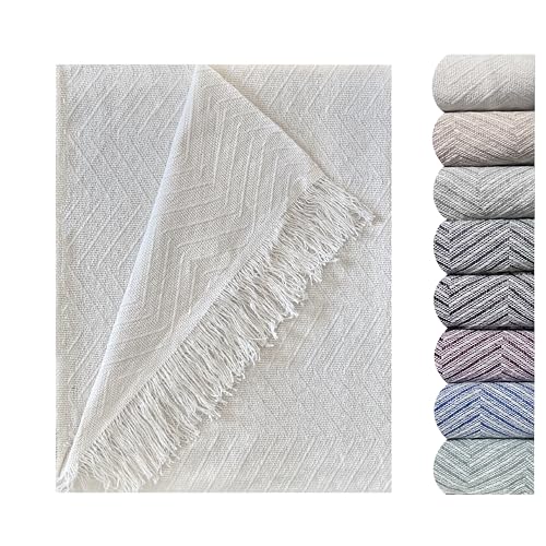 GFD Textiles - Colcha Multiusos Espiga Beige/Blanca (180x260 cm) – Manta Cubrecama Amplia, Protector Sofá Gran Cobertura Algodón | Plaid Decorativo para Cama Matrimonial o Sofá 3 Plazas