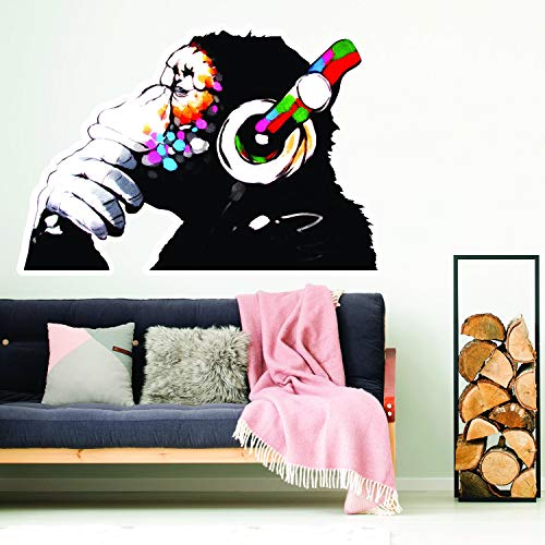 Banksy Thinking Monkey Sticker - Art Vinyl Street Dj Baksy Wall Decal - Headphones Chimp Music Thinker Graffiti Mural - Boy Smart Decals #TOP5
