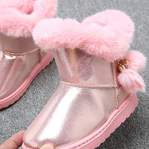 Girls’ Outdoor Sweet Pom Pom Warm Winter Faux Fur Lined Snow Boots(Toddler/Little Girl/Big Girl)3