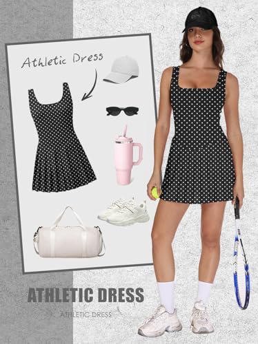 Image of NIASHOT Athletic Dress for Women with Shorts Sleeveless Womens Golf Dress | Pleated skirt with shorts, Vacation dresses, Graduation dresses, Pilates fashion clothing, Country concert outfits for women