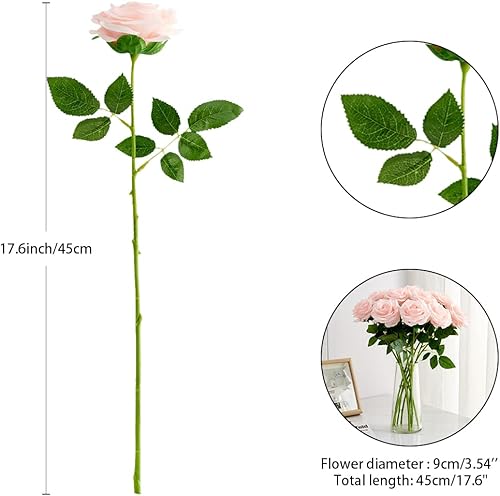 Miniatura 4 de 10 rosas artificiales abiertas, tallos de rosas artificiales para arreglos de boda, ramo de novia, centro de mesa, flores de seda sintética (rubor)