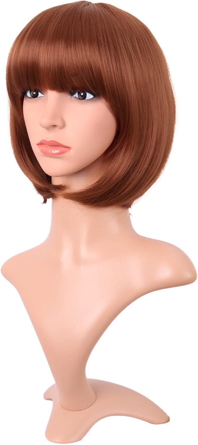 MapofBeauty 12 Inch /30 cm Fashion Lady Short Straight Synthetic Flat Bangs Bob Wig (Ginger Orange), 21.5 inches - Image 4