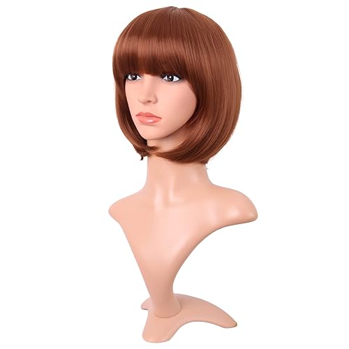 Miniatura 58 de MapofBeauty 12 pulgadas/11.8 in moda señora recta recta sintética flequillo Bob peluca (negro mezclado marrón)
