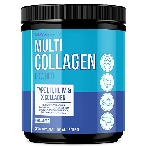 MAV Nutrition Multi Collagen Powder, Blend of Grass-Fed Beef, Chicken, & Fish Peptides, Unflavored, 16oz