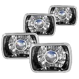 SPEC-D TUNING 4PCS 4X6 Inch Black Rectangular Sealed Beam Projector Headlights H4 H4651 H4652 H4656 H4666 H6545 Conversion Kit Head Lamps Assembly Left + Right Pair