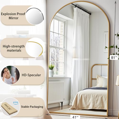 Image of OGCAU Floor Full Length Mirror 81 inchx41 inch Large Arched Full Body Mirror, Gold