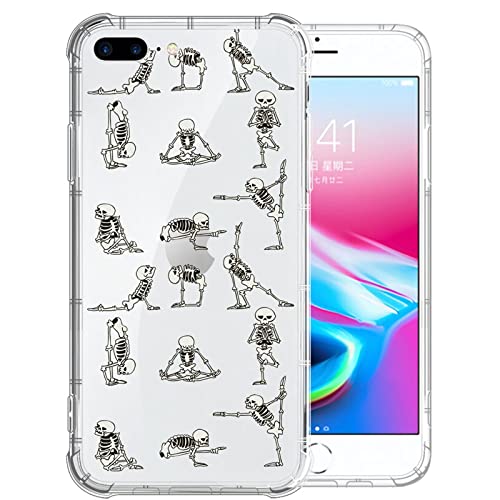CARLOCA iPhone 8 Plus Case, Clear with Funny Cute Yoga Skeleton Pattern, Shockproof TPU Bumper Protective Case - image 1