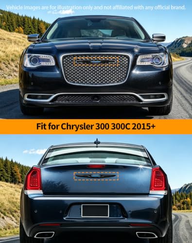 Image of Hoolcar Front Bumper Grille Emblem Cover Compatible with Chrysler 300 300C 2015+ Rear Emblem Badge Cover Trim Kit Exterior Accessories,Black